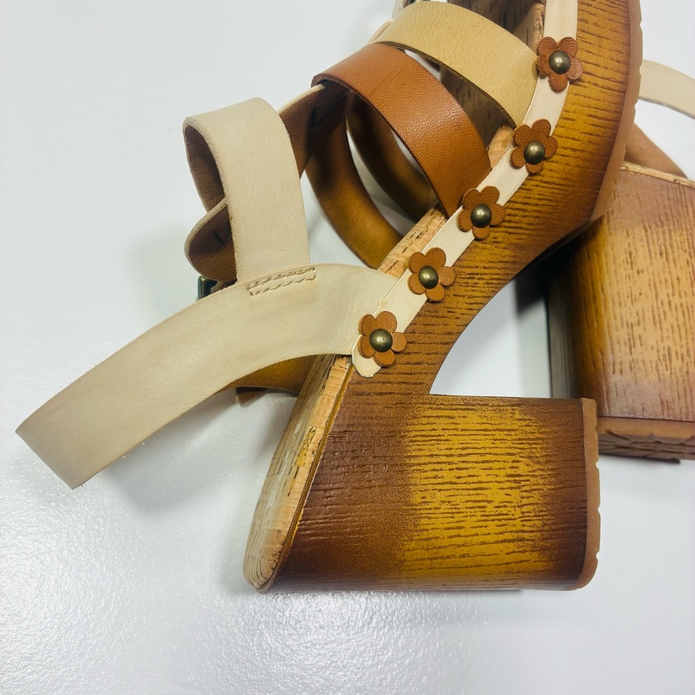 Kork-Ease Beige and Brown Floral Studded Platform Sandals - Picture 2 of 8